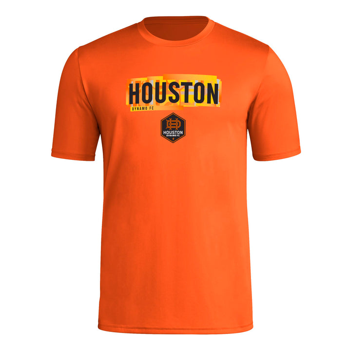 adidas Mens Size Short Sleeve Pre-Game T-Shirt Collegiate Orange/Houston Dynamo Small Tall