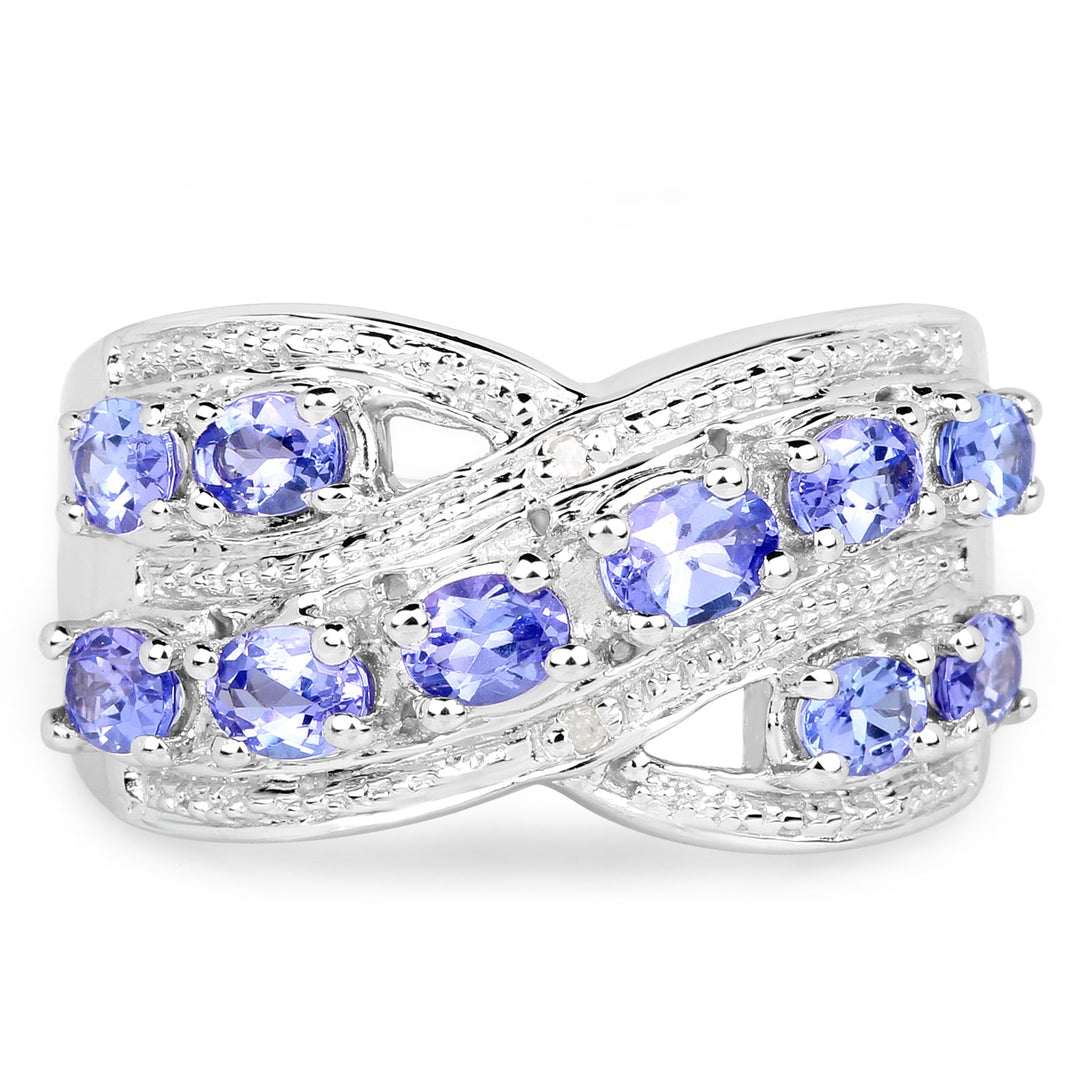 1.71 Carat Genuine Tanzanite and White Diamond .925 Sterling Silver Ring