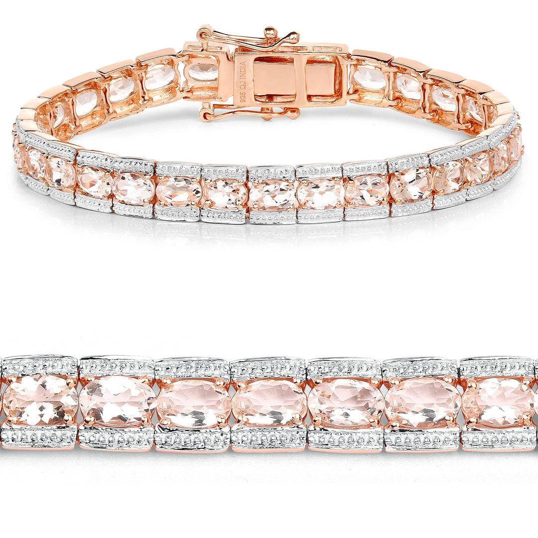 18K Rose Gold Plated 11.60 Carat Genuine Morganite .925 Sterling Silver Bracelet