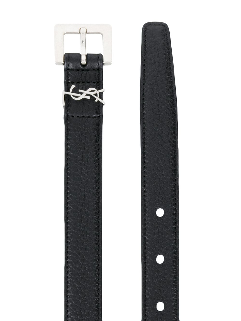 Saint Laurent Men Grained Leather Cassandre Thin Belt With Square Buckle