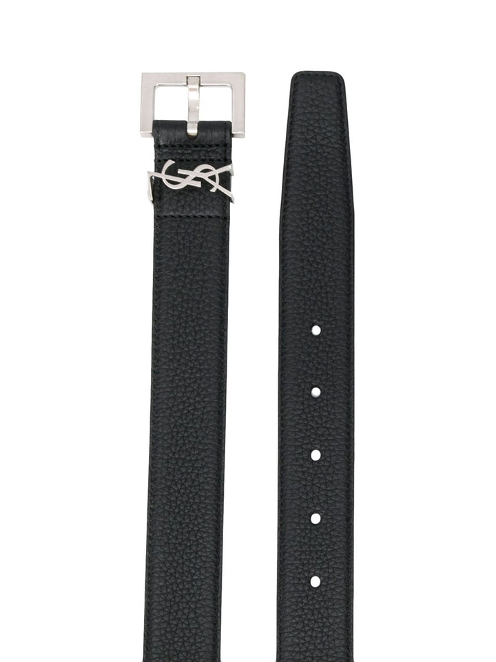 Saint Laurent Men Grained Leather Cassandre Belt
