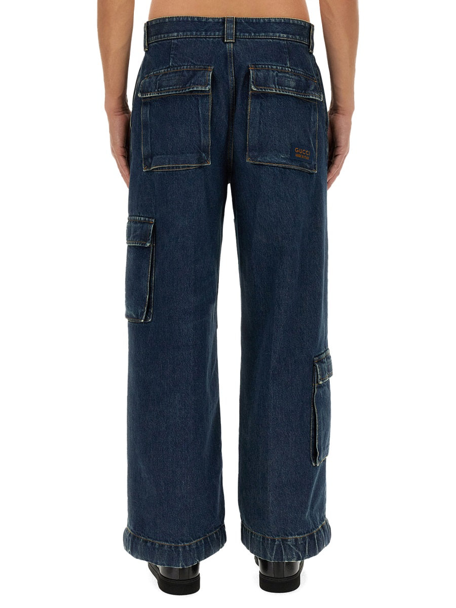 Gucci Men Denim Pants With Gucci Label