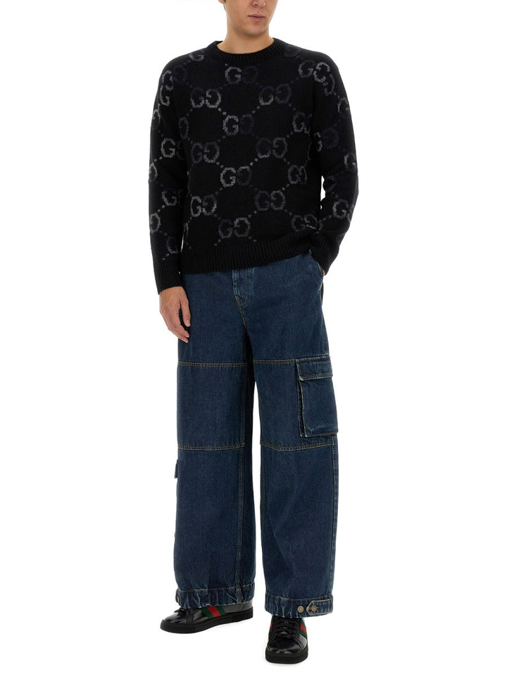 Gucci Men Denim Pants With Gucci Label