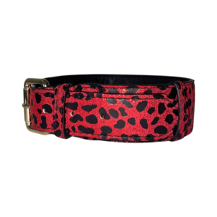 Red &amp; Black Leopard Print Italian Leather Classic Collar