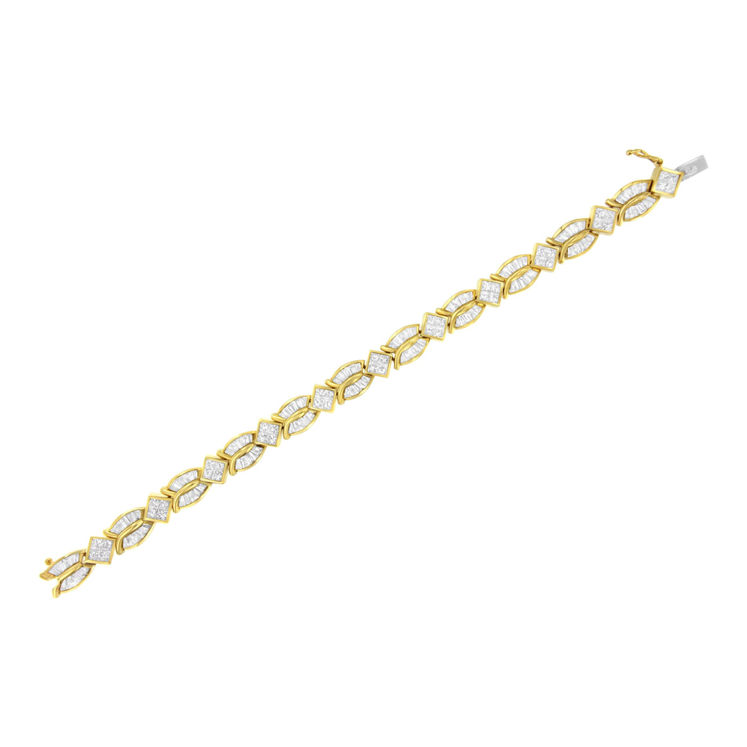 14K Yellow Gold 8 1/5 Cttw Baguette and Princess-Cut Diamond Geometric Twist Link Bracelet (G-H Color, VS1-VS2 Clarity) - Size 7"