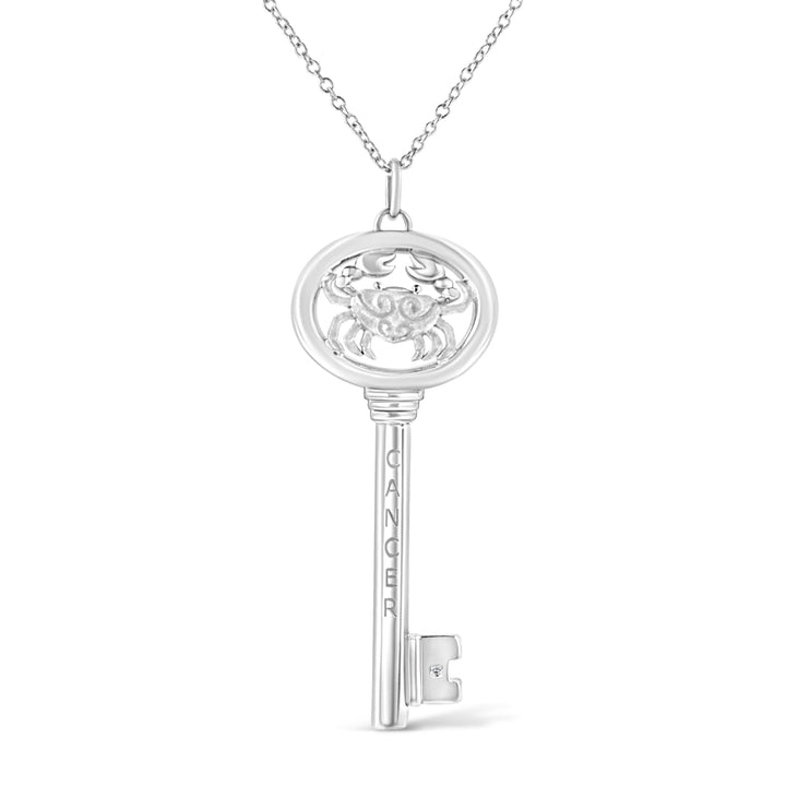 .925 Sterling Silver Diamond Accent Virgo Zodiac Key 18" Pendant Necklace (K-L Color, I1-I2 Clarity)
