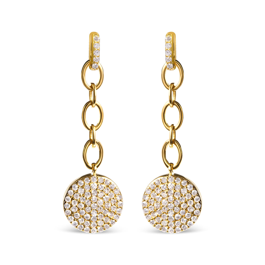 18K Yellow Gold Plated .925 Sterling Silver 1.0 Cttw Diamond Composite Cluster Dangle Chain Earrings (I-J Color, I1-I2 Clarity)