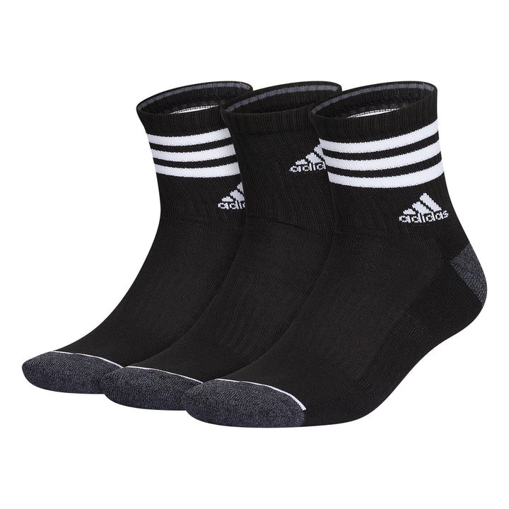 adidas Mens 3-Stripe High Quarter Socks with Arch Compression (3-Pair) Black/Onix Grey/White Large
