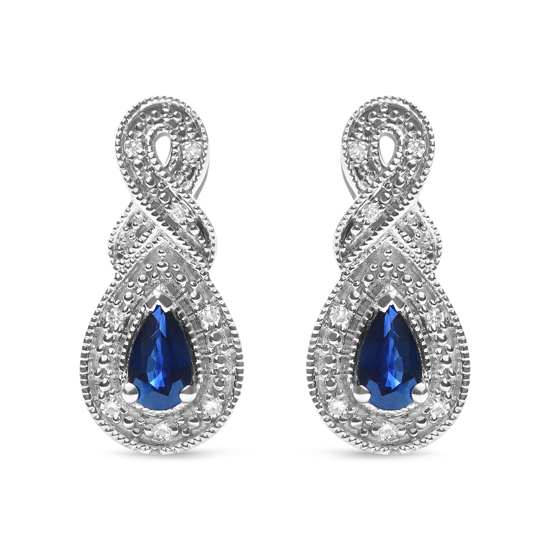 .925 Sterling Silver 4.5 x 3mm Pear Sapphire Gemstone and Diamond Accent Infinity Drop Stud Earrings (H-I Color, SI1-SI2 Clarity)