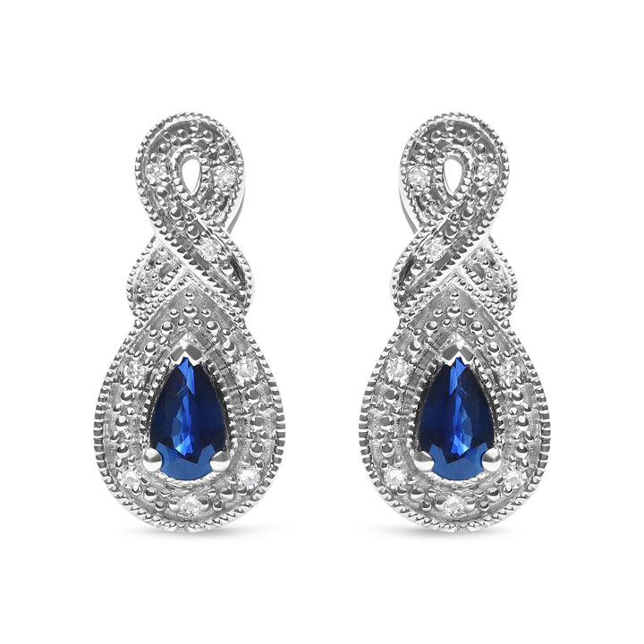 .925 Sterling Silver 4.5 x 3mm Pear Sapphire Gemstone and Diamond Accent Infinity Drop Stud Earrings (H-I Color, SI1-SI2 Clarity)