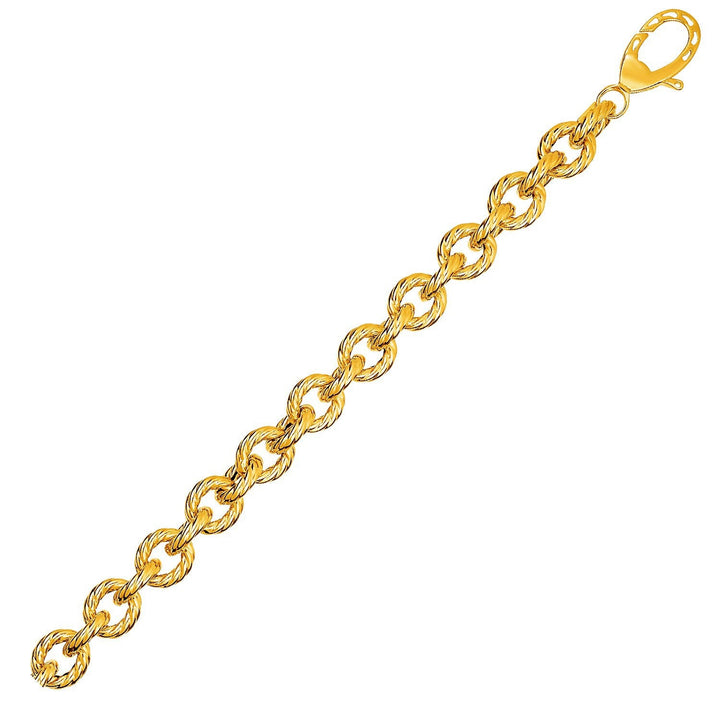Textured Oval Link Bracelet in 14k Yellow Gold