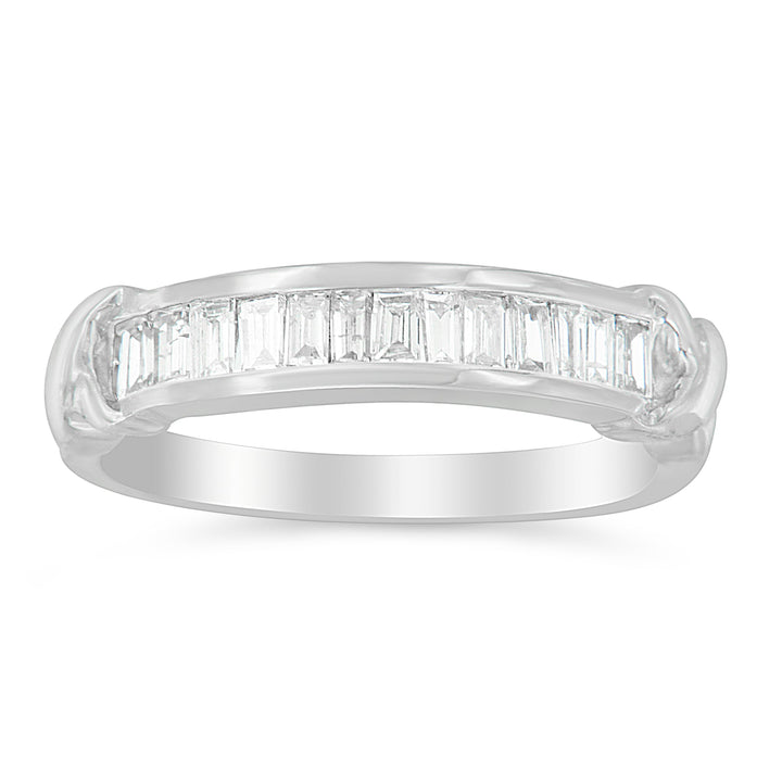 .925 Sterling Silver 1/2 Cttw Baguette Cut Diamond Channel Set X-Station Wedding Ring (H-I Color, I1-I2 Clarity) - Size 6-1/2