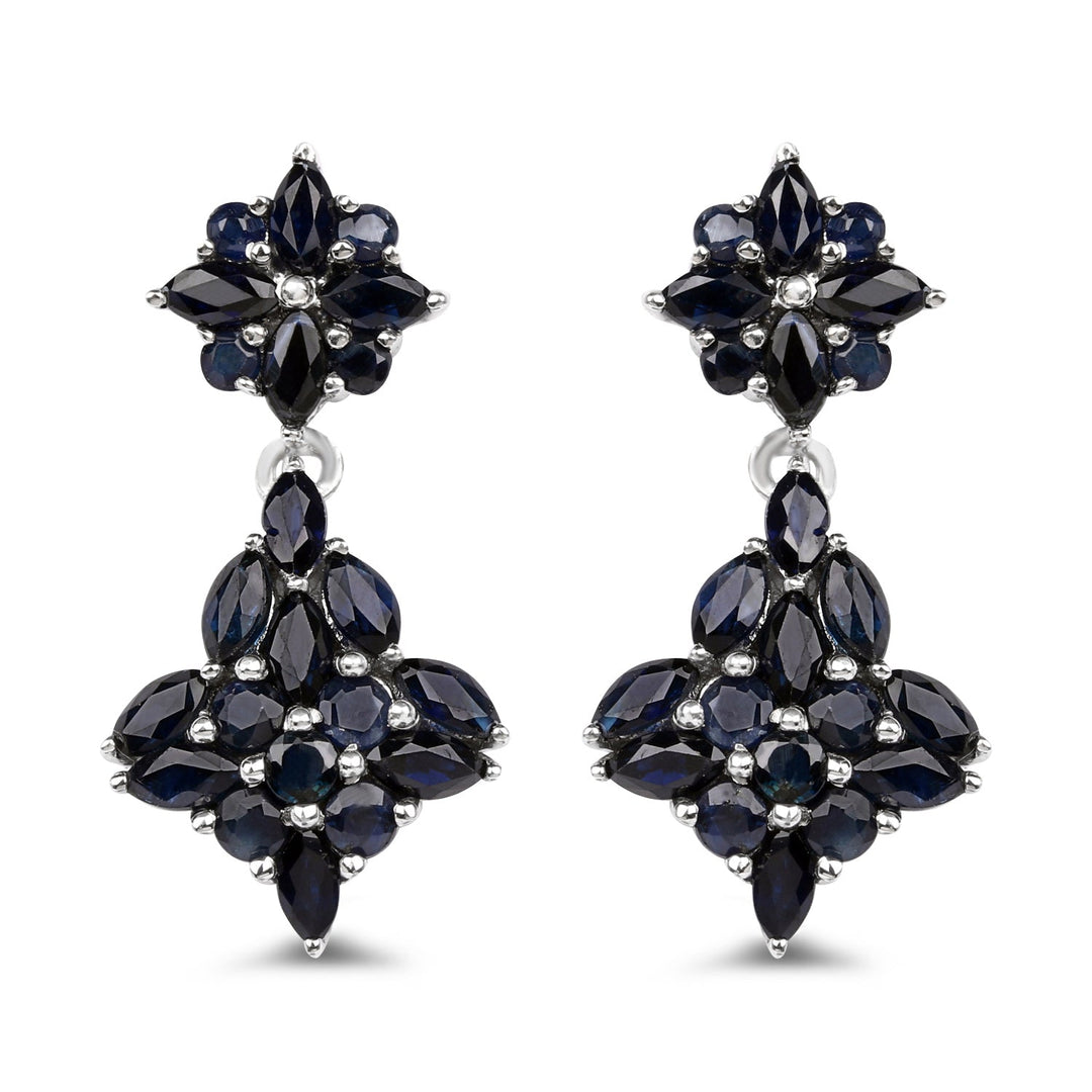 3.33 Carat Genuine Blue Sapphire .925 Sterling Silver Earrings