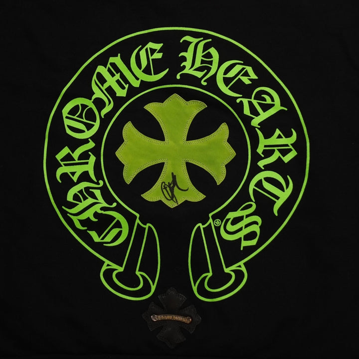 Chrome Hearts Signed Leather Cross Patch Horseshoe Logo Hoodie in Black/Green