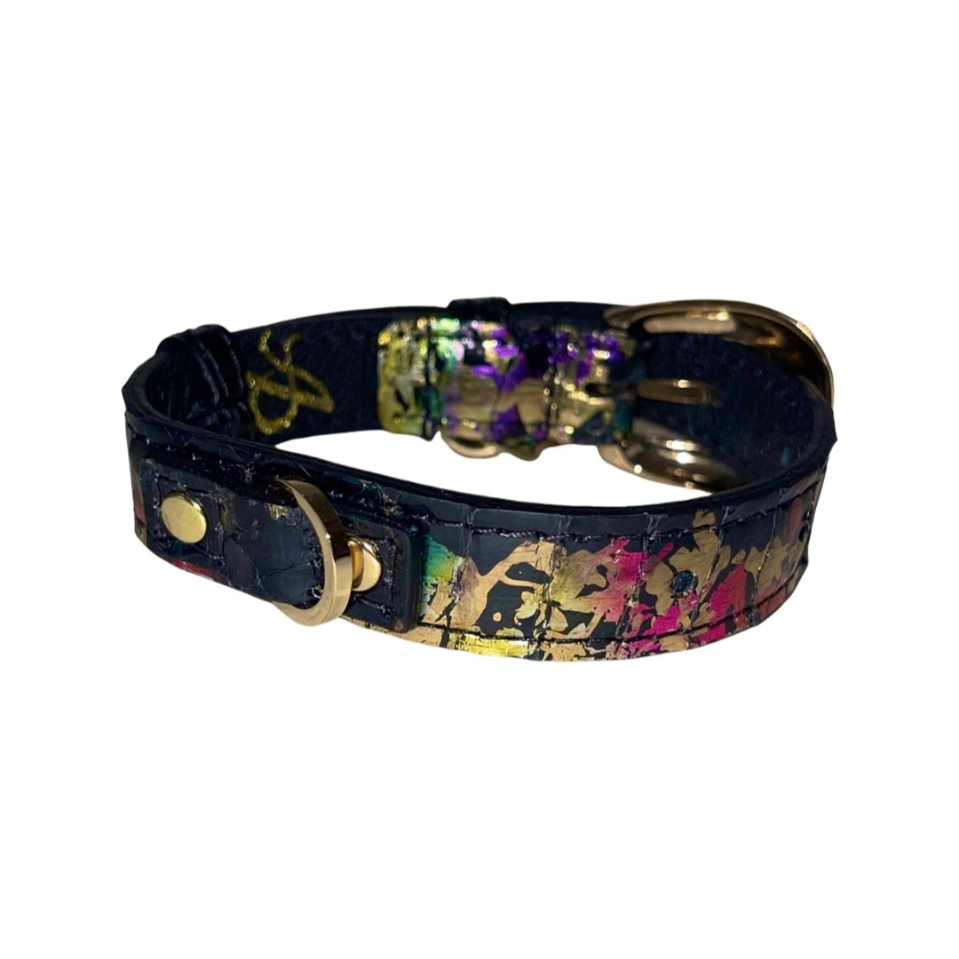 XS/S 7”-14” Multi-Color Art Deco Custom Snake Collar/Custom Gold Oval Italian Hardware &amp; Swarovski Crystal Heart Charm