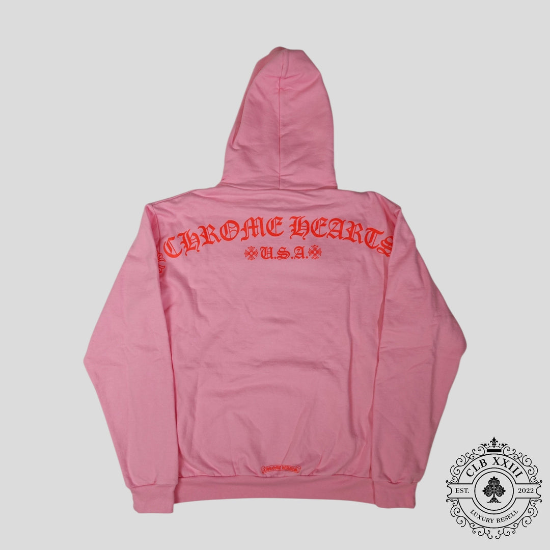 Chrome Hearts T Bar Logo Hoodie in Pink / Red