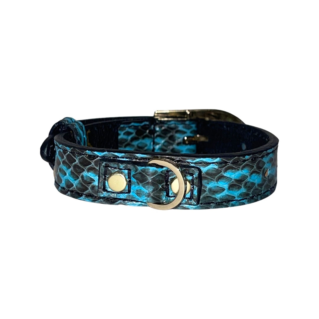 XS/S 7”-14” Turquoise &amp; Black Custom Snake Collar/Custom Gold Italian Hardware