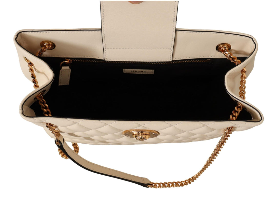 Bolso tote elegante de piel napa acolchada color blanco de VERSACE