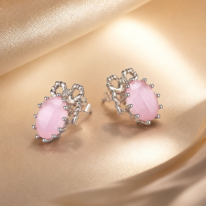 925 Sterling Silver White Gold Plated Earrings with Transparent Glass, 1.6x1.2cm for Women