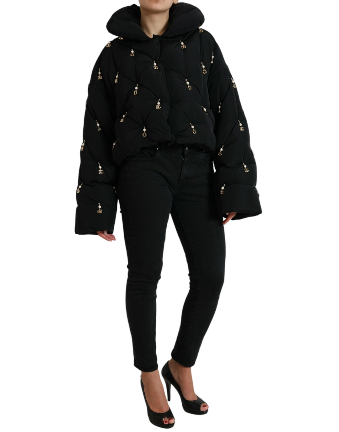 DOLCE & GABBANA Elegant Quilted Jacket with Pearl Embellishment