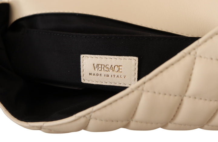 VERSACE diamond quilted White Nappa Leather Shoulder Bag