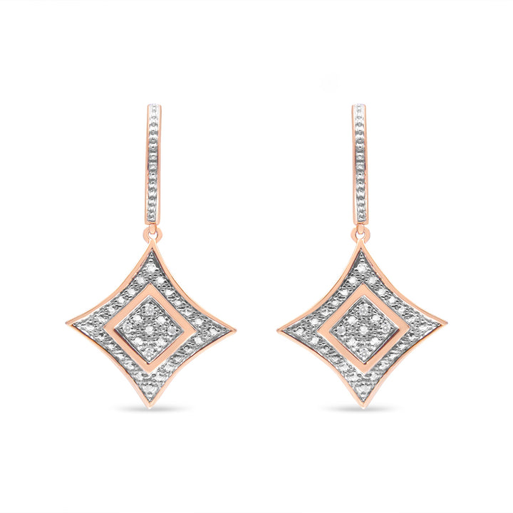 14K Rose Gold Plated .925 Sterling Silver Round-Cut Diamond Accent Dangle Rhombus Earrings (H-I Color, I2-I3 Clarity)