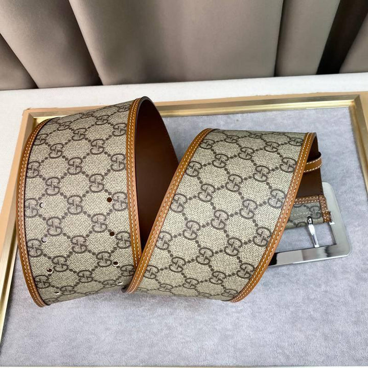 GUCCI Embellished coated-canvas and leather Women belt &