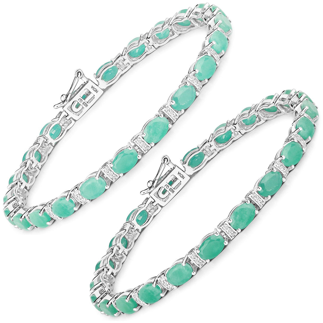 10.47 Carat Genuine Emerald and White Topaz .925 Sterling Silver Bracelet
