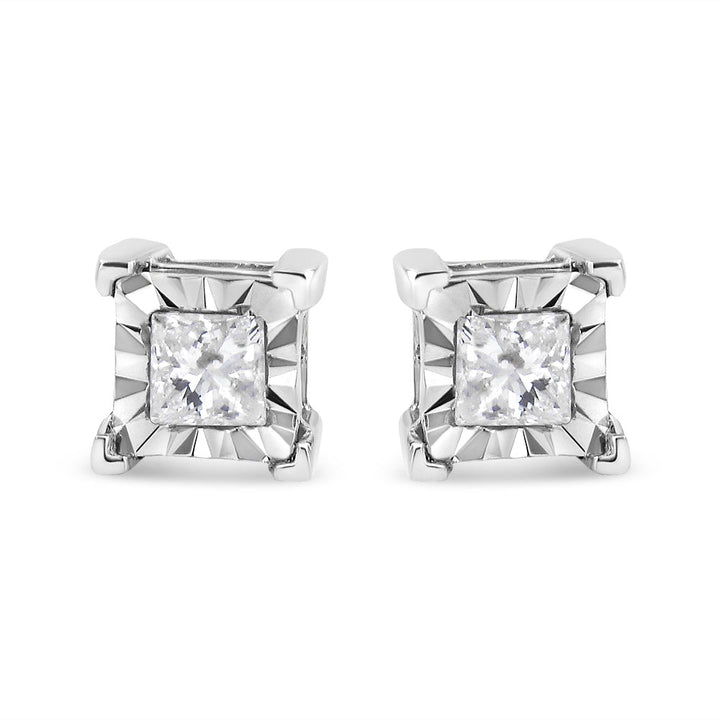 .925 Sterling Silver 1/2 Cttw Miracle Set Princess-cut Diamond Solitaire Stud Earrings (I-J Color, SI1-SI2 Clarity)