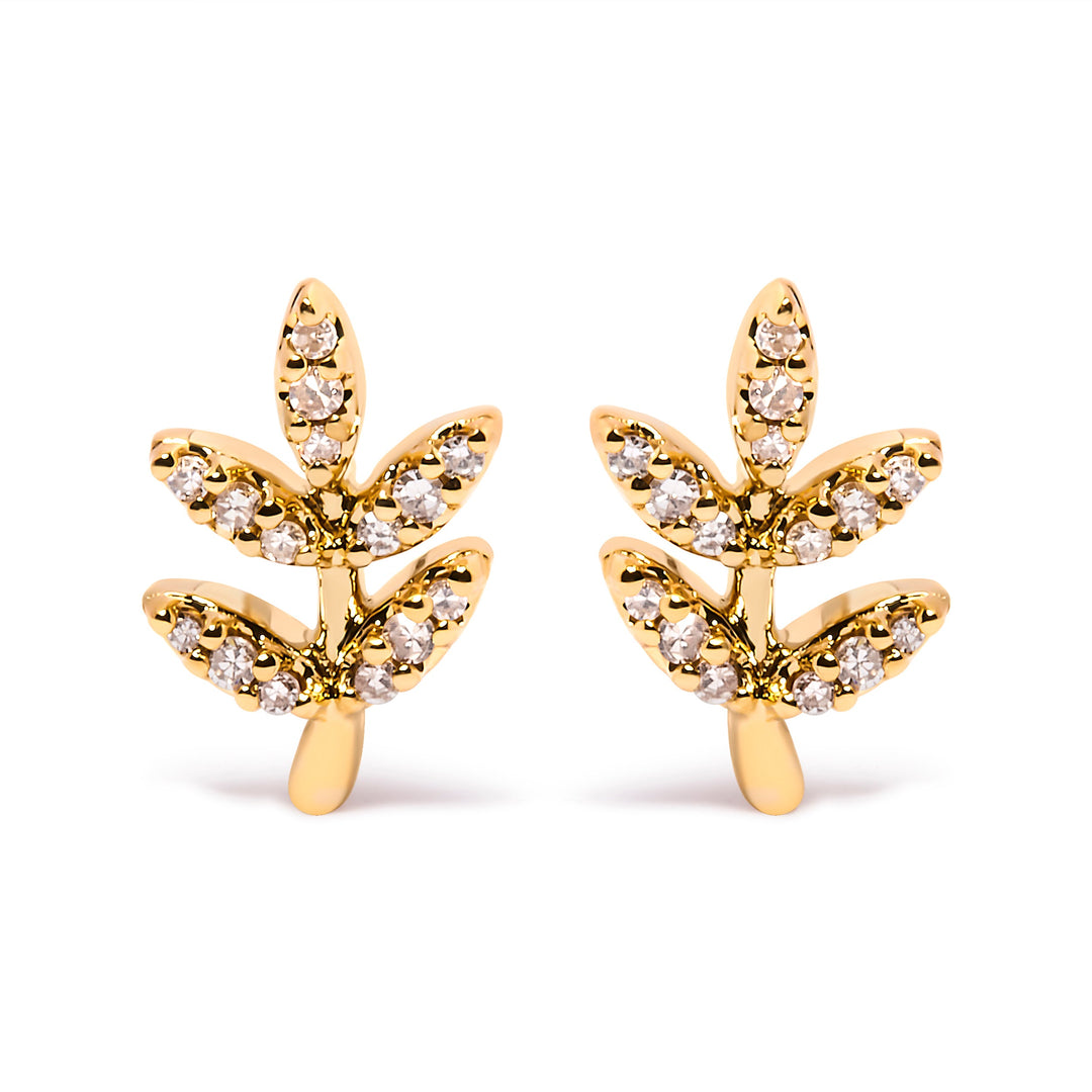 10K Yellow Gold 1/10 Cttw Diamond Accented Leaf and Branch Stud Earrings (H-I Color, I1-I2 Clarity)