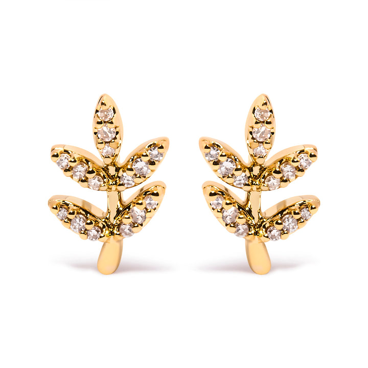 10K Yellow Gold 1/10 Cttw Diamond Accented Leaf and Branch Stud Earrings (H-I Color, I1-I2 Clarity)