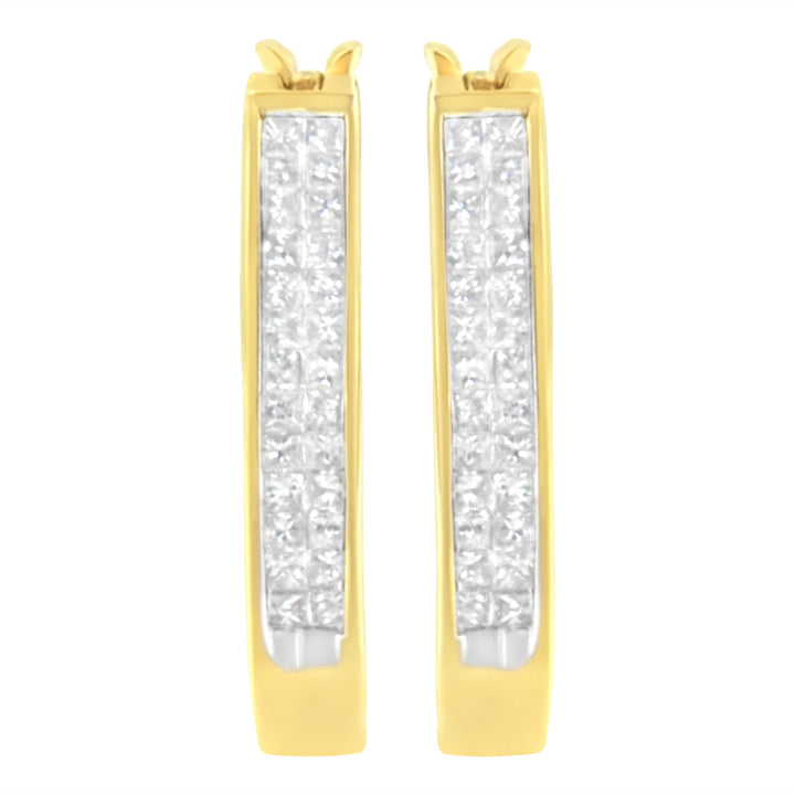 10K Yellow Gold 1/2 Cttw Invisible Set Princess-cut Diamond Hoop Earrings (H-I Color, SI2-I1 Clarity)