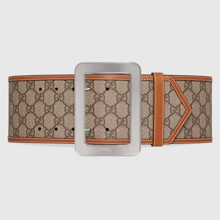 GUCCI Embellished coated-canvas and leather Women belt &