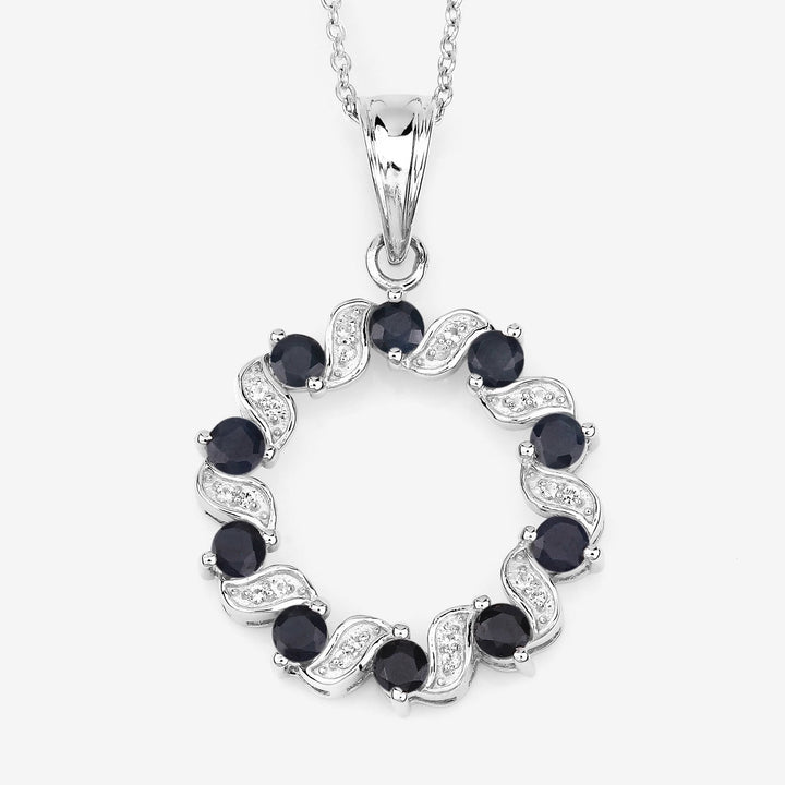 1.30 Carat Genuine Blue Sapphire and White Topaz .925 Sterling Silver Pendant