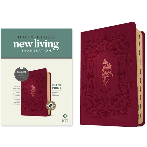 NLT Giant Print Bible, Filament-Enabled Edition (Leatherlike, Cranberry Flourish, Indexed, Red Letter) - Imitation Leather