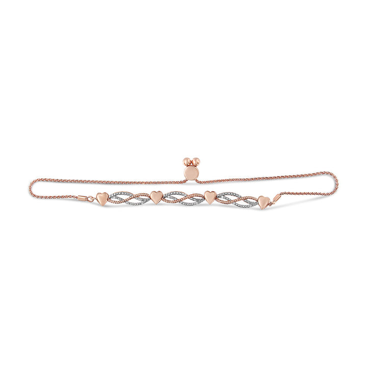 14K Rose Gold Plated .925 Sterling Silver Diamond Accent Layered Infinity Link and Heart Adjustable 4â€-10â€ Adjustable Bolo Bracelet (I-J Color, I3 Clarity)