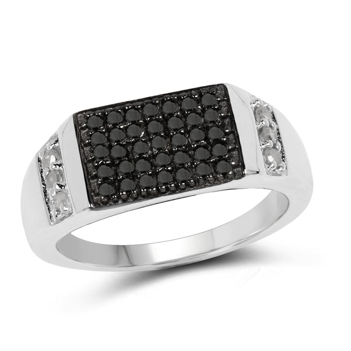 0.55 Carat Genuine Black Diamond and White Diamond .925 Sterling Silver Ring
