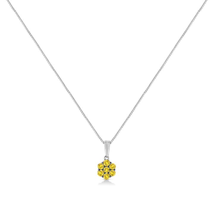 .925 Sterling Silver 1/2 Cttw Prong Set Treated Green Diamond Floral Cluster 18" Pendant Necklace (Green Color, I1-I2 Clarity)