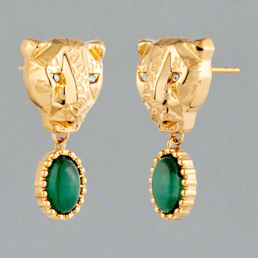 Just Cavalli yellow gold tone Earrings with green stone and rhinestones