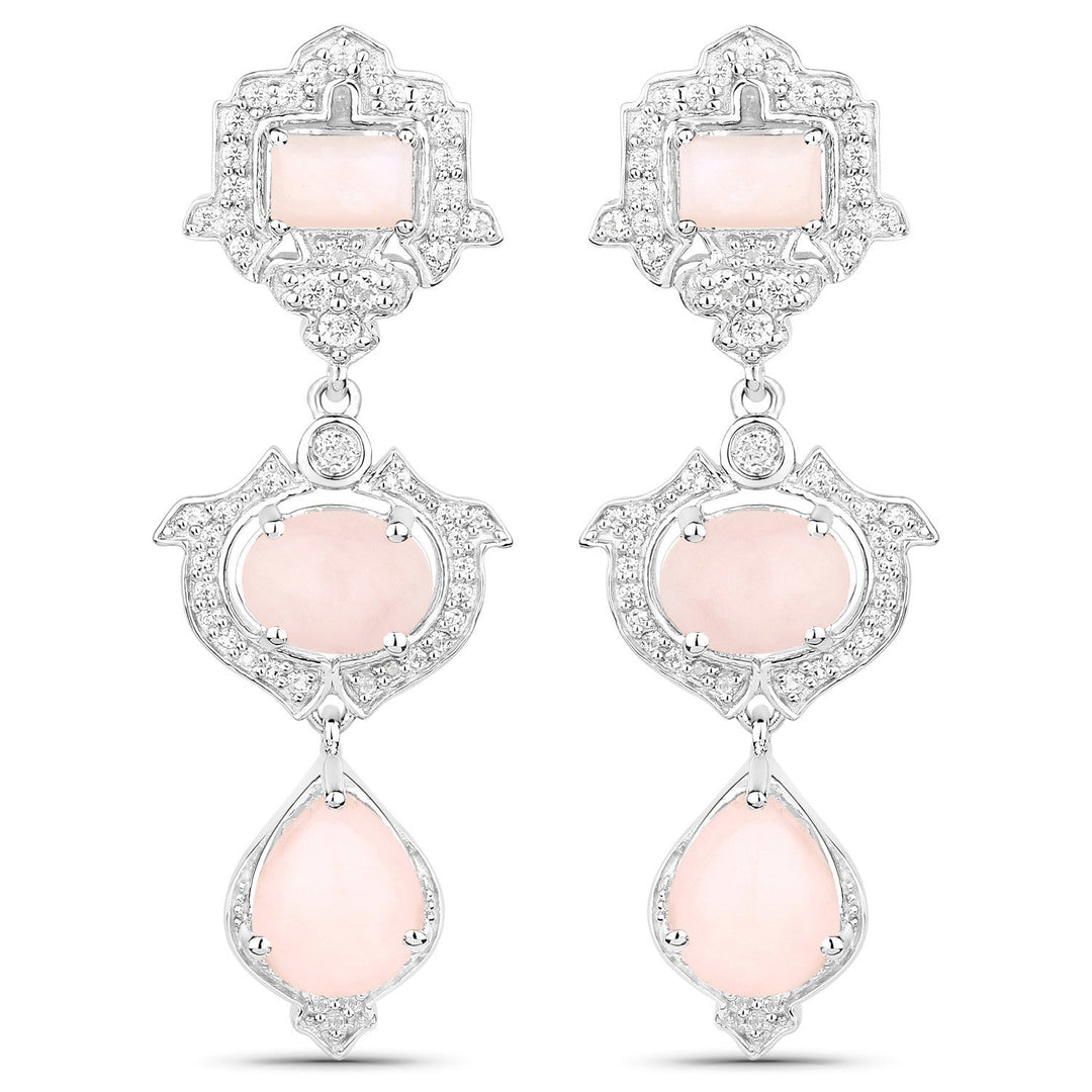 6.97 Carat Genuine Pink Opal and White Topaz .925 Sterling Silver Earrings
