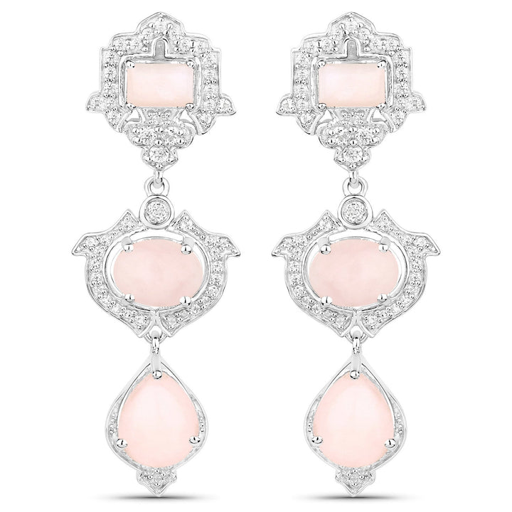 6.97 Carat Genuine Pink Opal and White Topaz .925 Sterling Silver Earrings