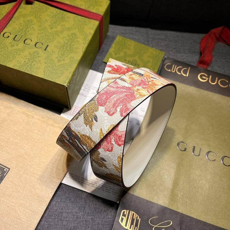 Gucci Guccissima Leather Floral Print Double Gold G Buckle Woman Belt &