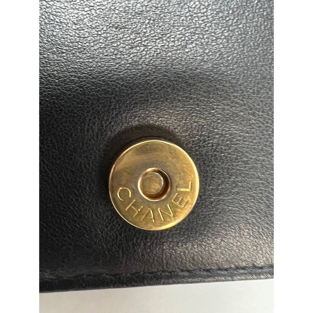 Chanel Caviar Quilted Mini Boy Clutch Wallet on a Chain Black antique gold button detail