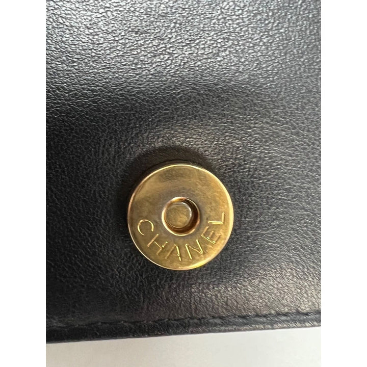 Chanel Caviar Quilted Mini Boy Clutch Wallet on a Chain Black antique gold button detail