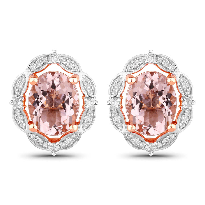 3.52 Carat Genuine Morganite and White Diamond 14K Rose Gold Earrings