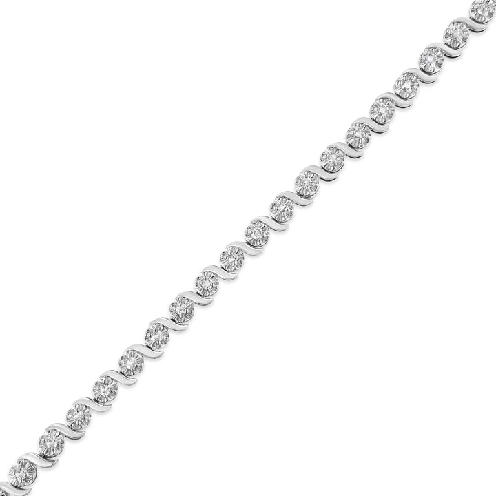 .925 Sterling Silver 1.0 Cttw Diamond Spiral Wave Curved-Link 7" Tennis Bracelet (I-J Color, I3 Clarity)