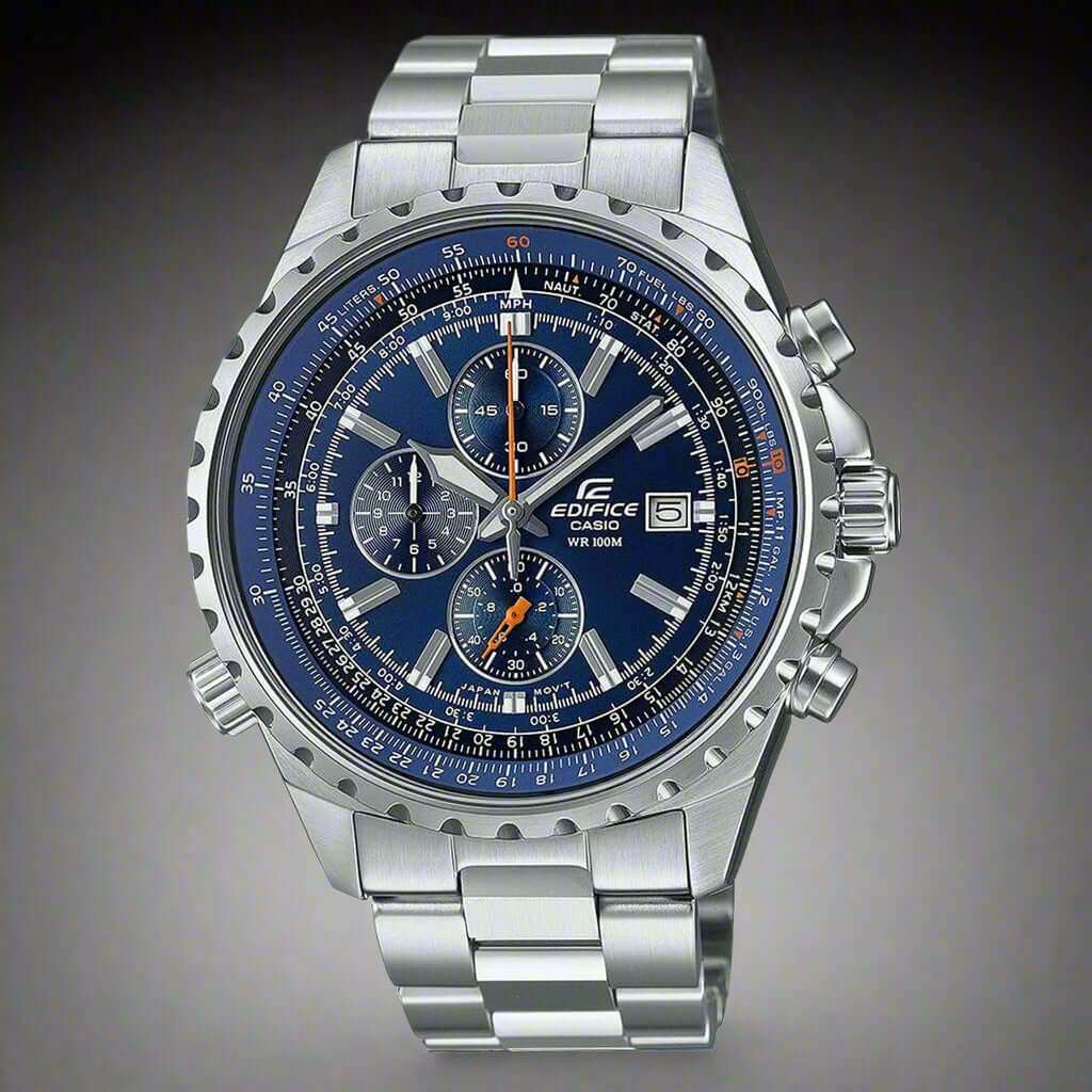 Casio Watches men's blue dial EDIFICE chronograph stainless steel timepiece