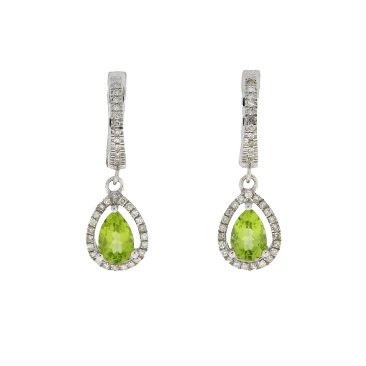 .88ct Peridot Diamond Dangle Earrings 14KT White Gold