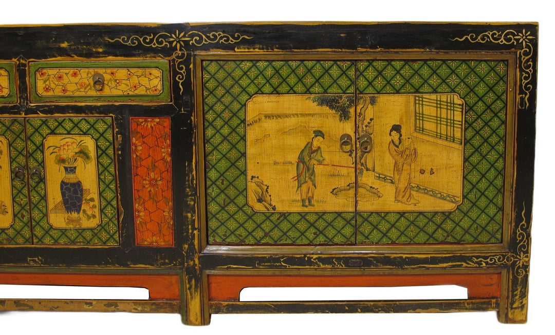 9 Feet Long Hand Painted Antique Asian Sideboard | Designer Sale