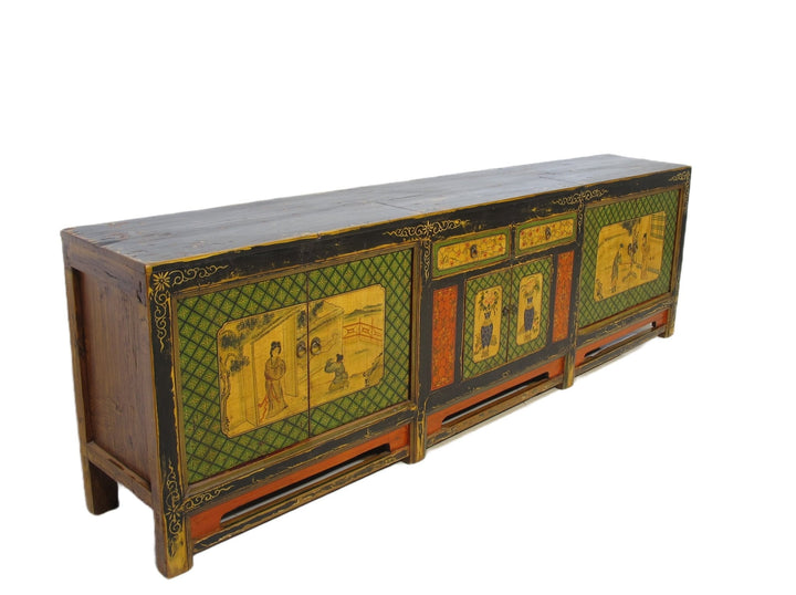 9 Feet Long Hand Painted Antique Asian Sideboard | Designer Sale
